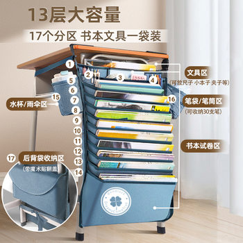 Large-Capacity Desk Storage Bag Hanging Bag Student Desk Book Artifact High School Junior High School Student Hanging Book Bag Can Be Customized