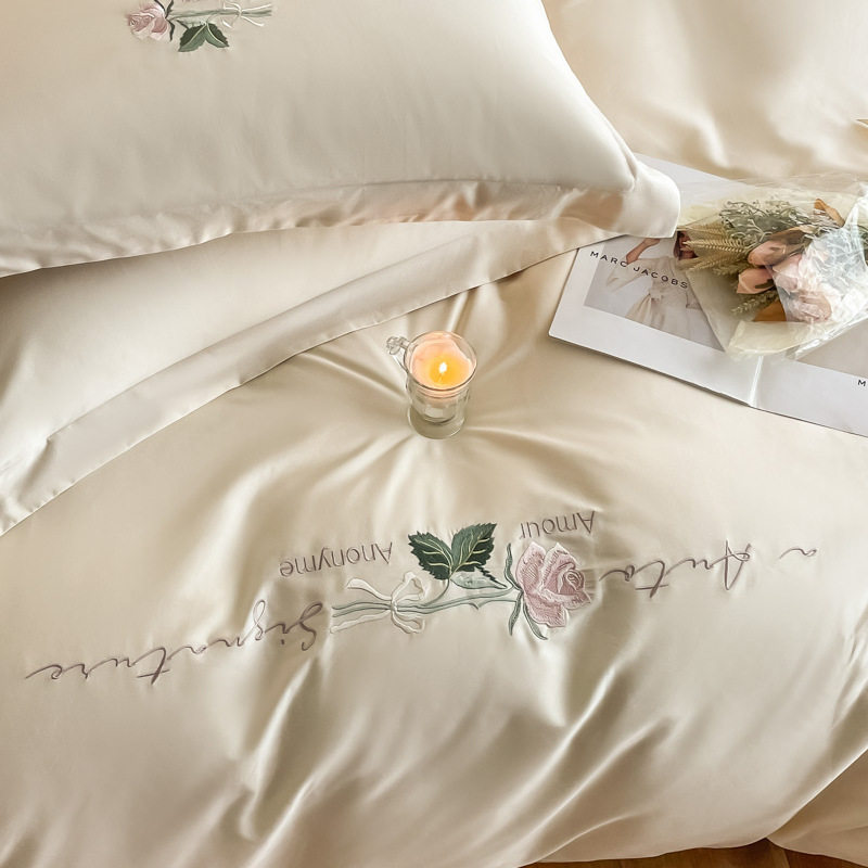 Class A 100s Xinjiang long-staple cotton cotton four-piece set light luxury embroidery simple style cotton maternal and child bedding