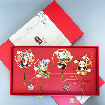 Chinese Style Cute Cartoon Panda Wenchuang Souvenir Wholesale Metal Bookmark Gift Set Graduation Season Gift