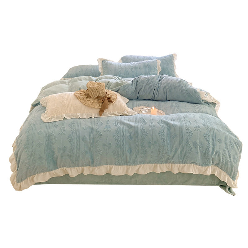 Mother and infant class A milk velvet bed four-piece set wholesale winter warm thick double-sided velvet quilt cover coral flannel