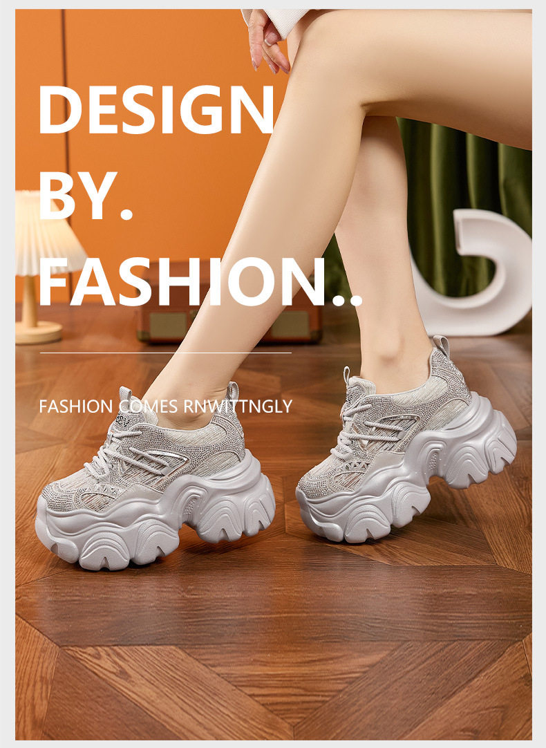 Giày sneaker nữ chunky đế dày lưới thoáng khí, tăng chiều cao, phong cách thể thao — Bạc, Trắng chi tiết 10
