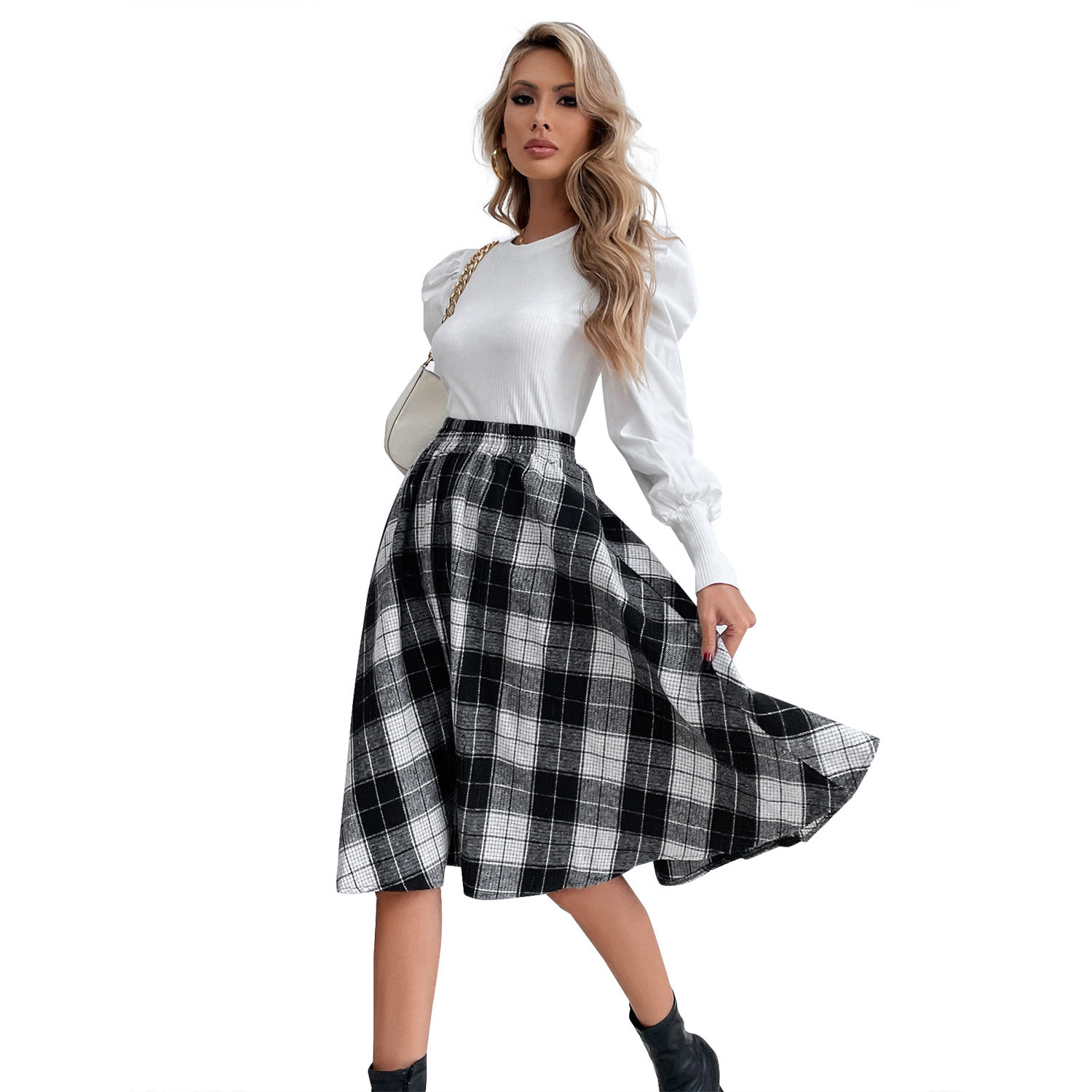High Waisted A Line Plaid Skirt Fashionable Versatile Elegant Perfect for Casual or Office Wear Wholesale Available