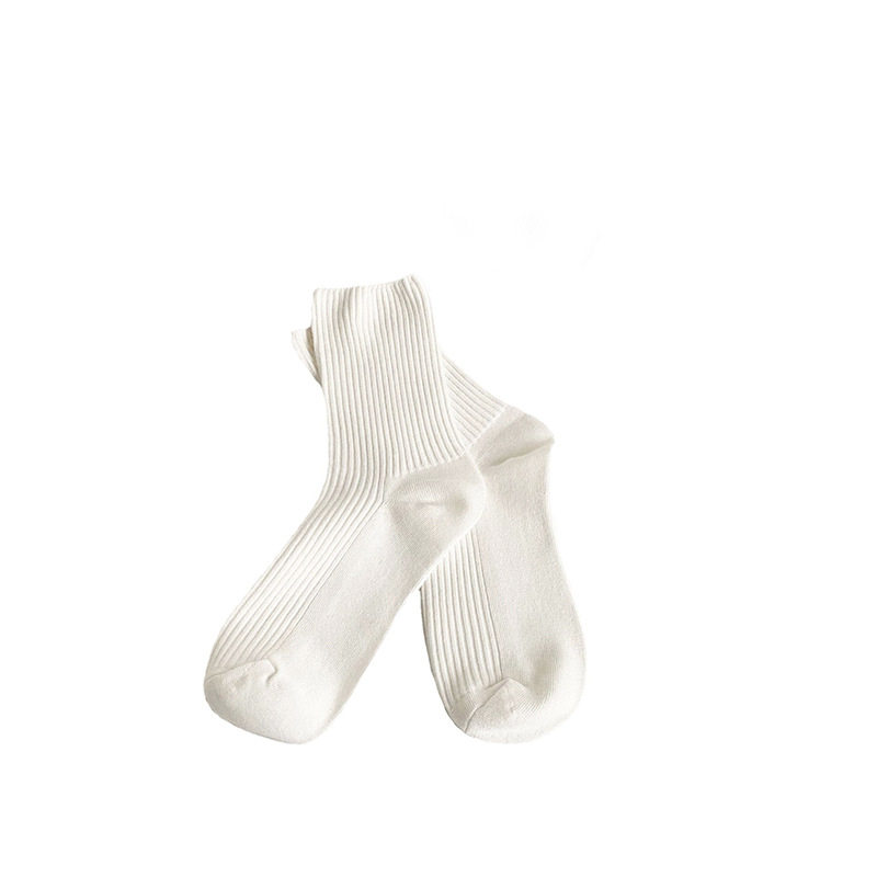 跨境袜子女暖色竖条中筒袜日系奶茶纯色堆堆袜秋冬简约日抛丢丢袜