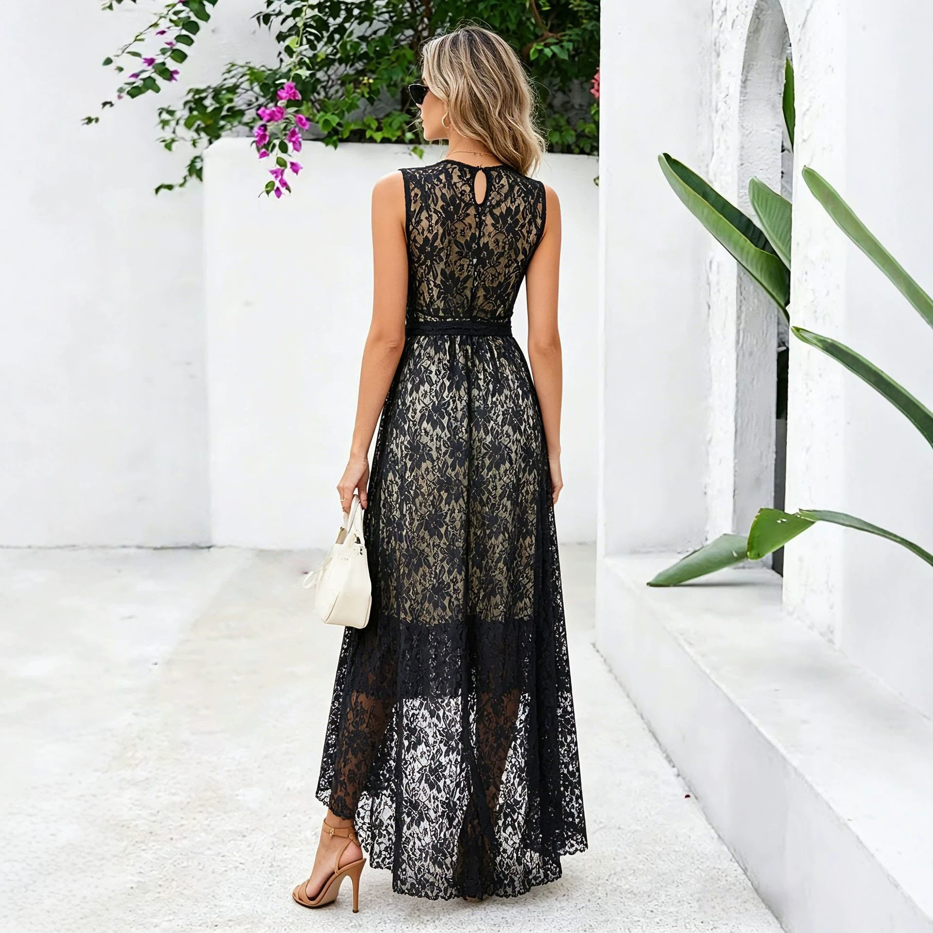 Plus Size Lace Panel High Low Dress Elegant Sexy Design for Parties Available in Various Colors Wholesale Supply