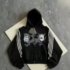 2026 New American-Style Trendy Street Punk Hooded Cardigan Casual Sweatshirt Unisex Fashion Sports Top