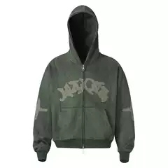 Original High-Street Y2K Gothic Letter Embroidery Double-Zip Hoodie Unisex Vibe Casual Oversized Sweatshirt