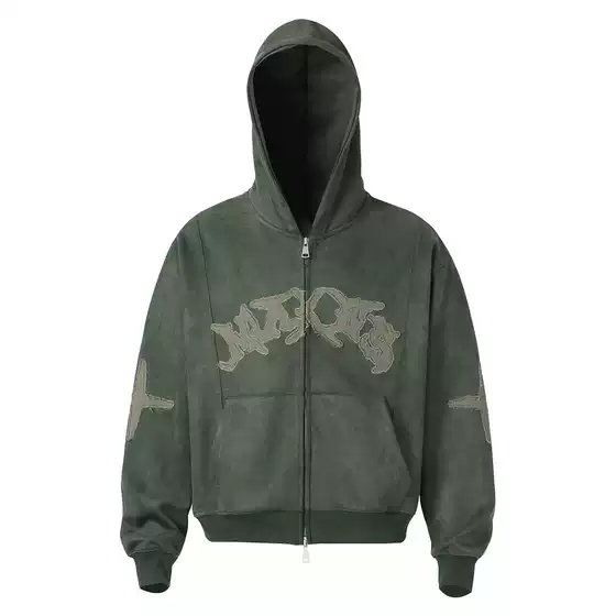 Original High-Street Y2K Gothic Letter Embroidery Double-Zip Hoodie Unisex Vibe Casual Oversized Sweatshirt