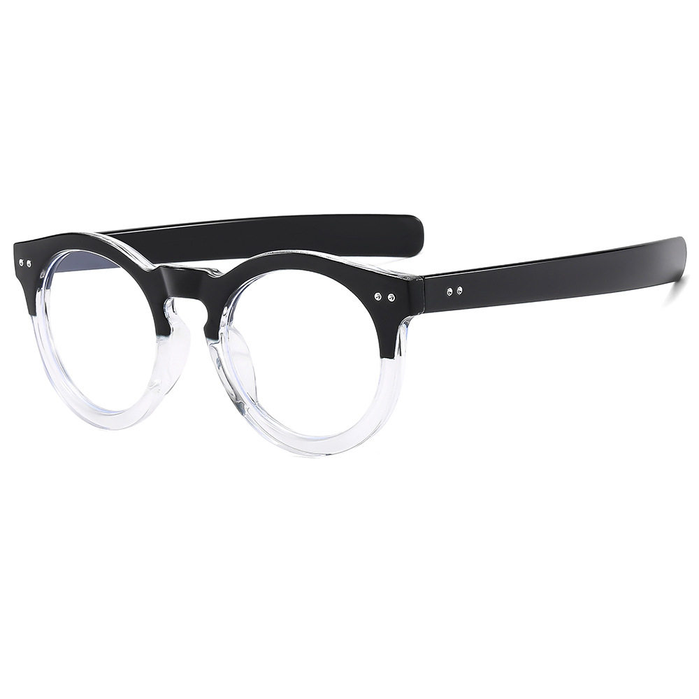Cool Square Glasses Upper Black Lower Transparent Flat Glasses New Round Frame Gradient Full Frame Simple Fashion Glasses