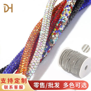 Cross-border rhinestone round tube glass drawstring jewelry accessories clothing accessories bow hanging rope drill pipe wholesale