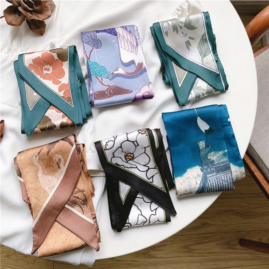 Women's silk scarf spring and autumn small long western style fashionable lazy women South Korea all-match decorative scarf scarf suit tie bag