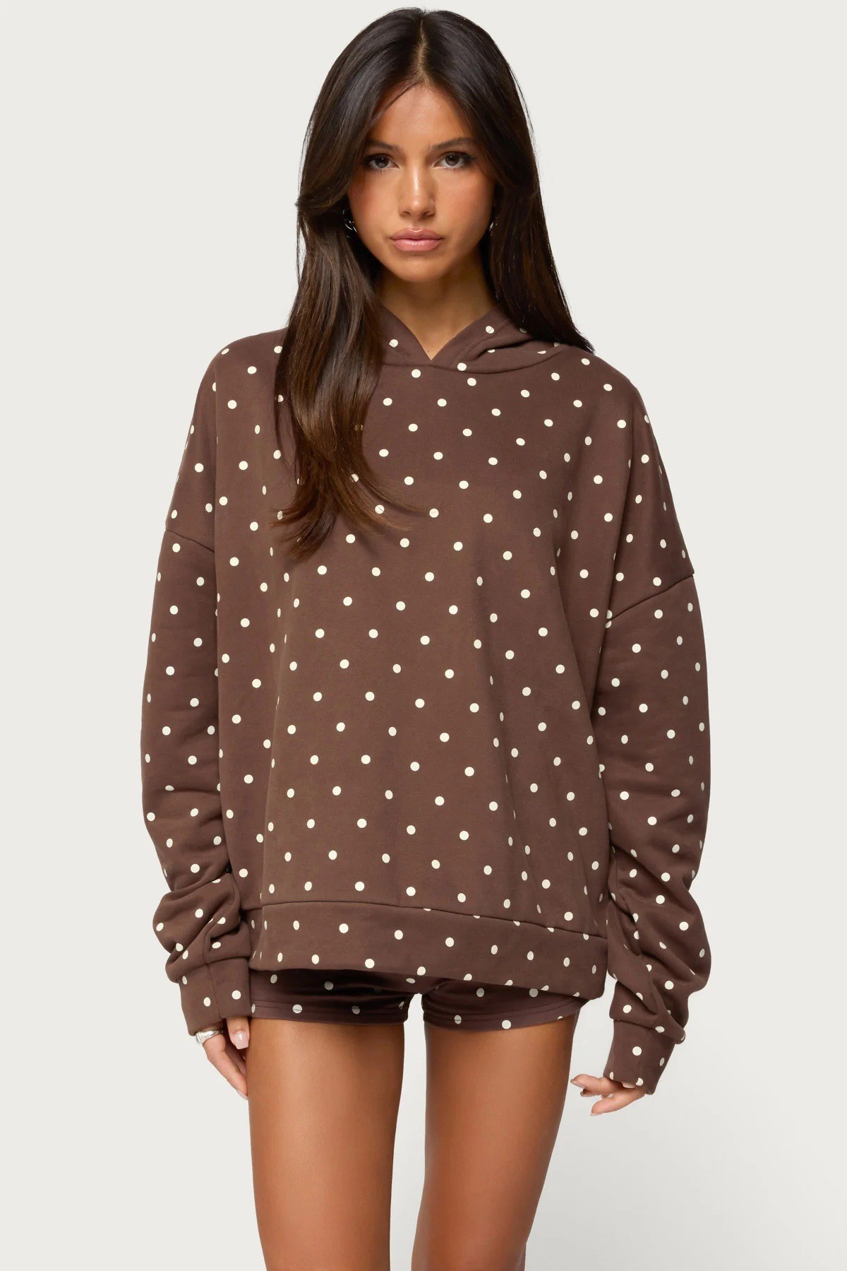 Polka Dot Hoodie and Shorts Set Stylish Casual Comfortable Fabric Perfect for Sports and Leisure Wholesale Available