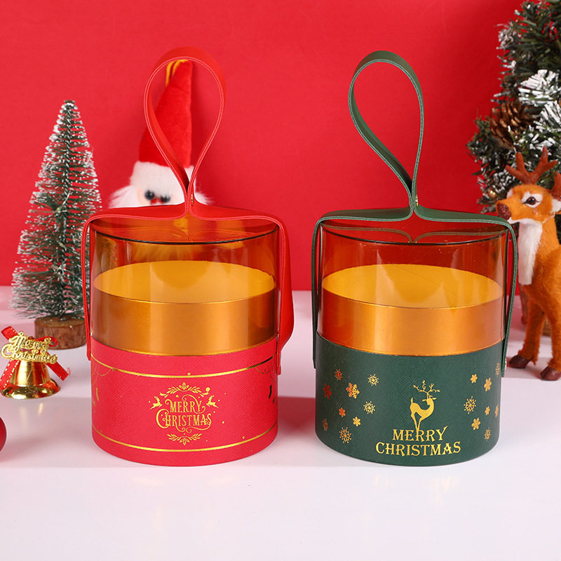 2025 New Gold-Stamped Semi-Circular Transparent Christmas Apple Hug Bucket Christmas Gift Box Christmas Apple Box