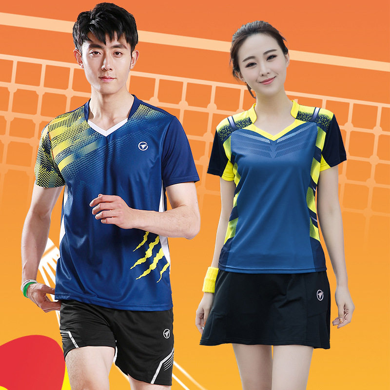 เสื้อผ้าแบดมินตันสำหรับผู้ชายและผู้หญิง แขนสั้น แห้งเร็ว ระบายเหงื่อ เสื้อกีฬา ชุดฝึกซ้อมเทเบิลเทนนิสฤดูร้อนแบบสั่งทำ