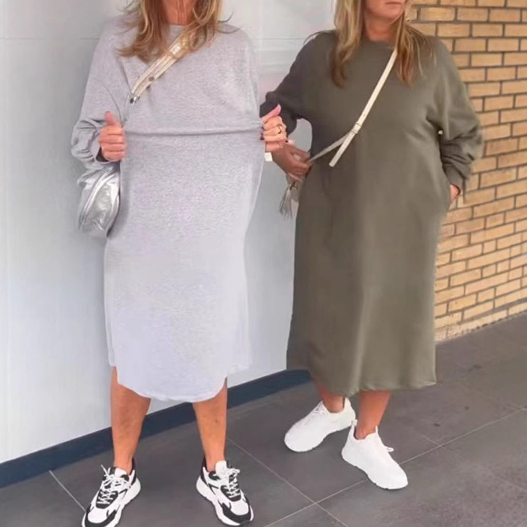 Loose Fit Long Sleeve Turtleneck Dress Solid Color Casual Style Autumn Winter Wear Wholesale Available