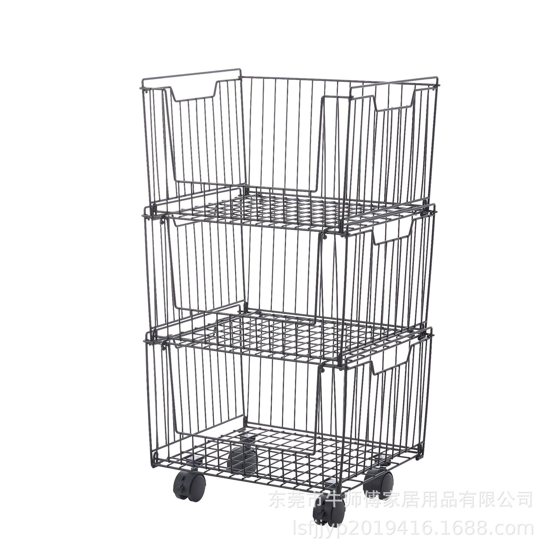 Multifunctional Kitchen Fruit and Vegetable Storage Rack Bedroom Snack Storage Basket Dormitory Storage Rack Iron Storage Basket Universal Wheel