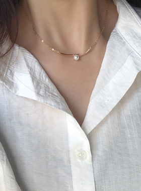 韩版珍珠项链简约女ins锁骨链冷淡风 项链女小众设计 珍珠锁骨链