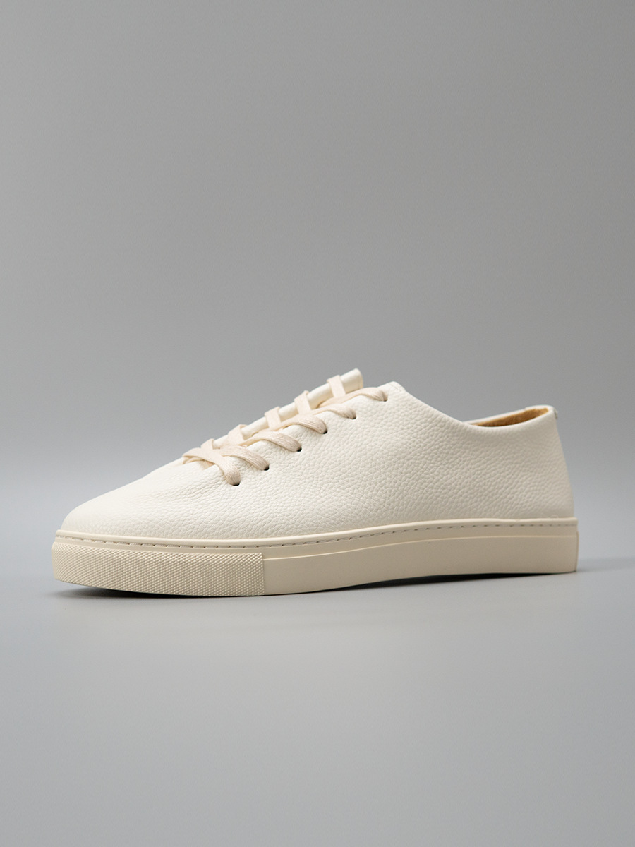 Giày sneaker nam da thật phong cách tối giản retro, form casual dễ phối đồ — màu đen, Màu trắng ngà