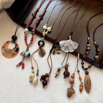 New Chinese Style Retro Beaded Necklace for Women, Popular Autumn and Winter Niche Versatile High-End Sweater Chain Fashion Personality Accessory