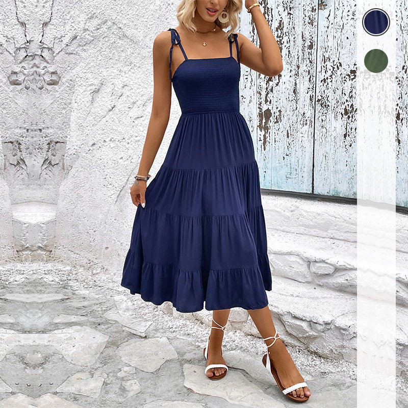 Summer Womens Backless Solid Color Cami Dress Slim Fit Sexy Casual Style Wholesale Available