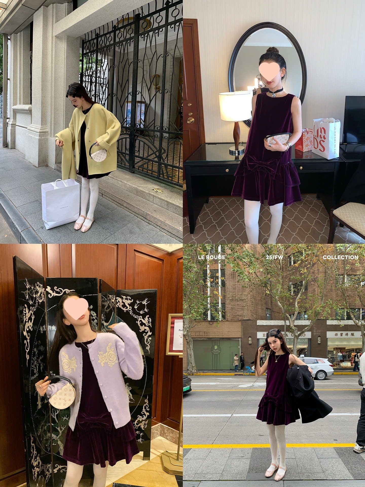 Zhou Meimei Dark Night Purple Festive Elegant Bow Velvet Vest Dress