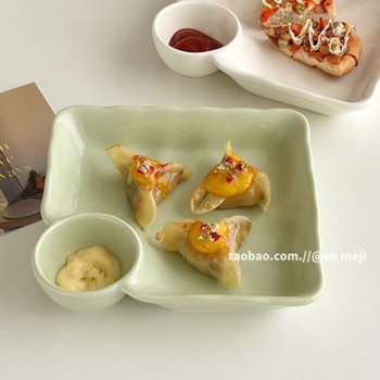 Dumpling Plate Shrimp Plate with Vinegar Dish Ceramic Tableware Household Dish Split Plate High-grade Dumpling Bowl Dumpling Plate