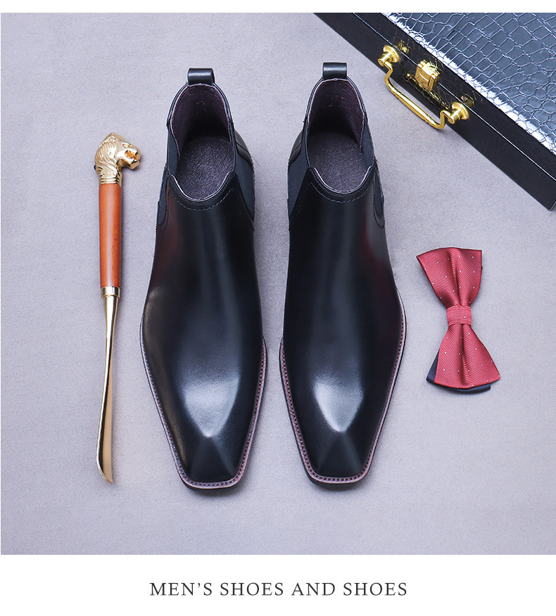 Giày Chelsea boot nam da bò thật cổ thấp dây chun hai bên — Màu nâu vàng, Màu đen (kiểu lót lông), Màu đen, Màu nâu vàng mẫu lót nhung