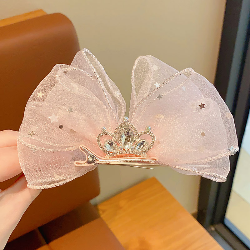 儿童皇冠头饰蝴蝶结发夹宝宝甜美立体王冠顶夹女童公主高颜值发饰
