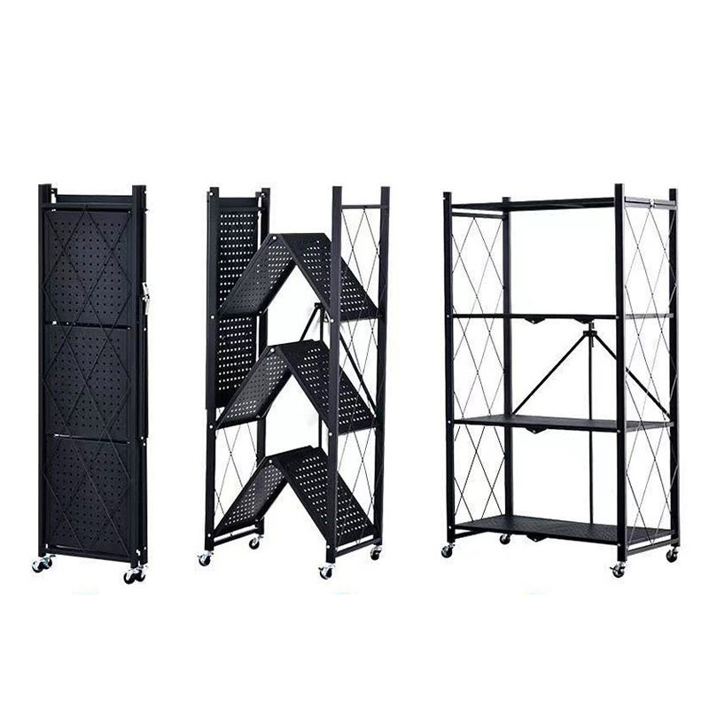 Installation-free Folding Rack Storage Rack for Kitchen and Living Room Trolley Storage Rack Floor-standing Movable Multi-layer Storage Rack