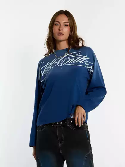Autumn New Style Personalized Letter Print Long-Sleeved T-Shirt for Couples, Fashionable Casual Loose Distressed T-Shirt