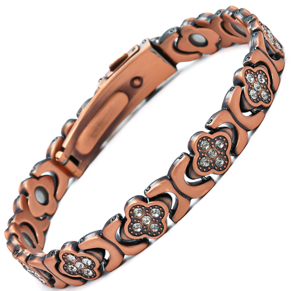 European and American Cross-Border Popular Magnetic Bracelet, Fashionable Light Luxury Clover Alloy Inlaid with Diamonds, Single-Row Magnetic Bracelet for Women