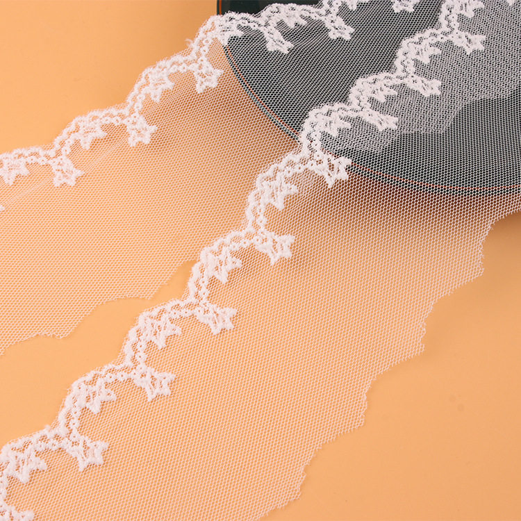 6.4cm Embroidered Mesh Lace, Embroidered Milk Silk Mesh Lace, Wavy Edge Milk Silk Skirt Lace