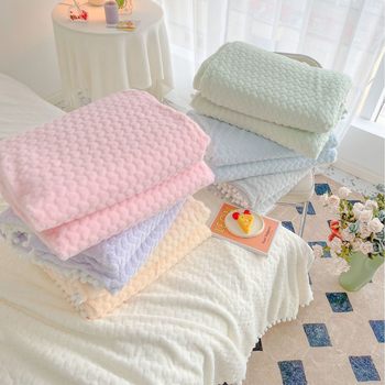 Korean Style Princess Blanket Lamb Fleece Double Layer Thickened Casual Blanket Rabbit Fleece Sofa Blanket Warm Fleece Nap Blanket