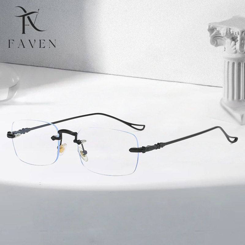 Cross-Border Gm Same Style Rimless Glasses for Men, Trendy Myopia Frames for Women, Plain Metal Square Anti-Blue Light Flat Glasses