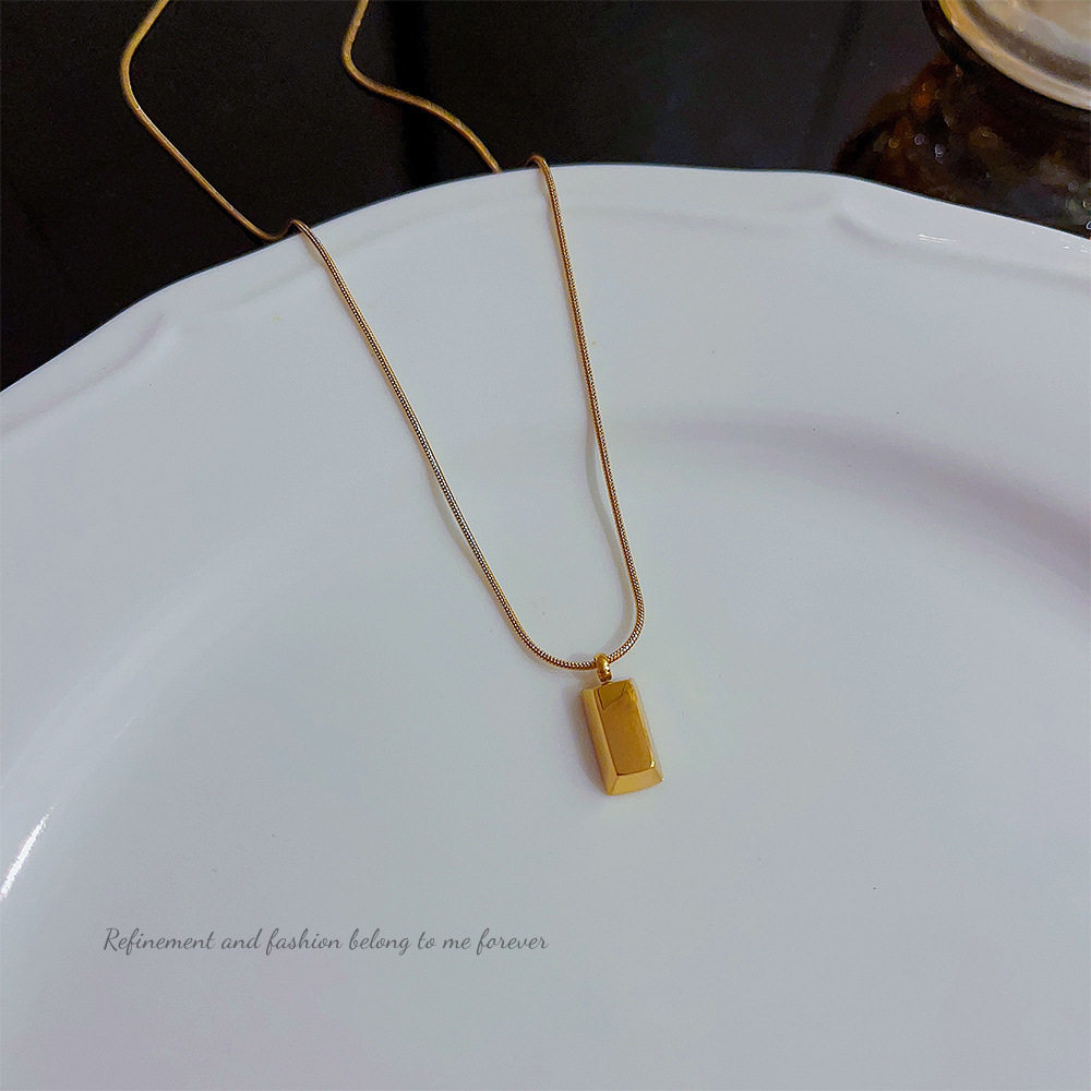 Titanium Steel Women's Color-retaining Brick Silver Brick Gold Block Gold Bars Solid Gift This Year Necklace Light Luxury Women's Accessories Collocation