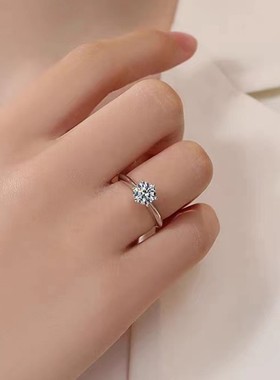 T家六爪莫桑石戒指1/2/3/5克拉经典简约饰品跨境时尚s925纯银指环