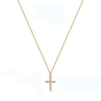 Exquisite simple ladies stainless steel cross chain plated 18K real gold micro inlay mini CZ zircon cross necklace women