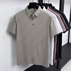 Summer New Men's Solid Color Lapel Short-Sleeved Polo Shirt, Light Business Casual, Lightweight, Breathable, Comfortable and Fashionable