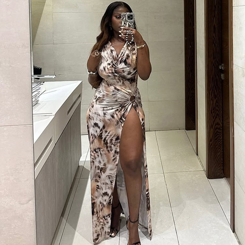Fashionable Womens Backless Dress Ruffled Asymmetrical Hem Floral Print Sexy Split Design Perfect for Parties and