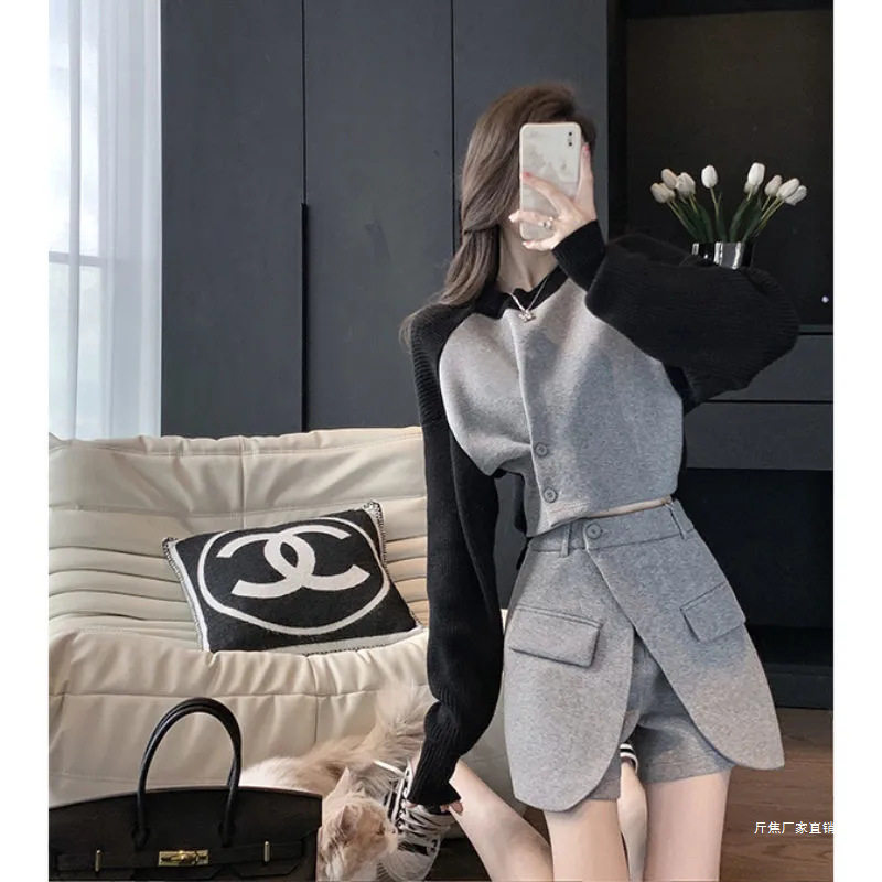 Mom's Casual Sports Suit Women's Autumn New Ladylike Style Fashionable Waist Shorts Two-Piece Set