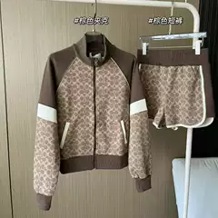 Ch Autumn and Winter Women's Contrasting Color Presbyopic Jacket Shorts Suit Classic Presbyopic Brown Stitching Fashionable American Retro