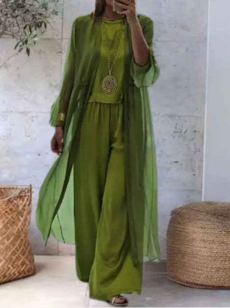 2024 Autumn New Amazon Independent Station Cross-Border European and American Elegant Solid Color Three-Piece Women's Clothing Set