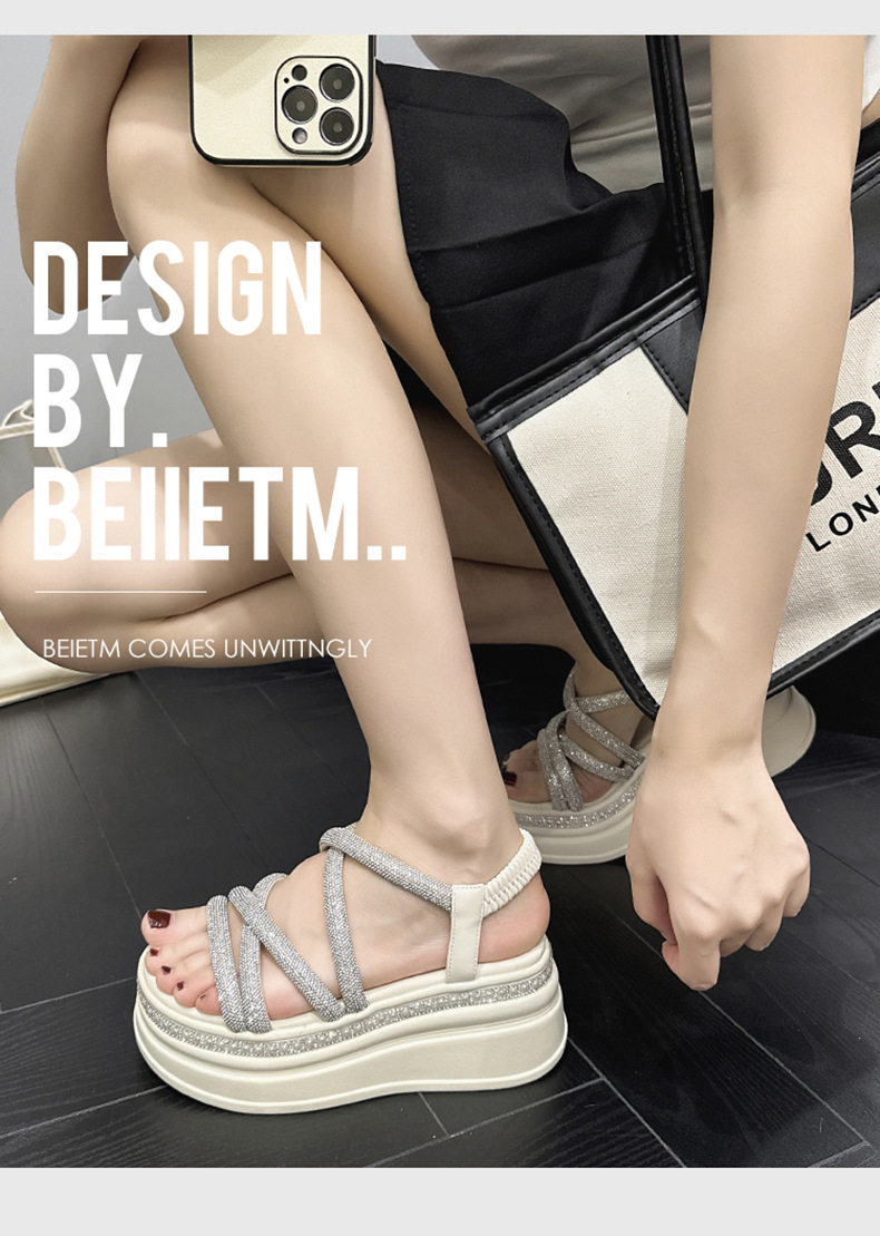 Dép sandal nữ quai chữ V đơn giản phong cách La Mã — Đen, Len nguyên chất chi tiết 8