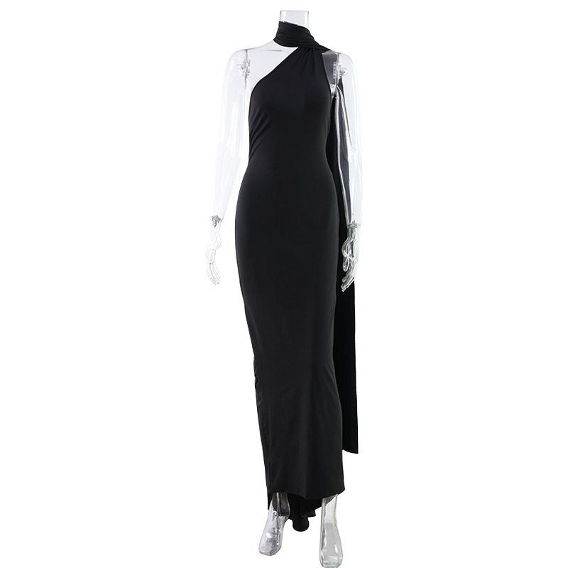 Backless Halter Dress Fitted Pleated Floor Length Elegant Design Evening Party or Formal Occasion Wholesale