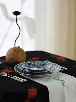 Wholesale French Chinese Style Tableware Sea Blue and Flower Hand-painted Disc Plate Middle Ages