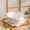 Chaozhou Factory Household Simple Style Ceramic Soup Bowl Japanese Style Yellow Flower Painted Tableware Binaural Bowl Salah Bowl