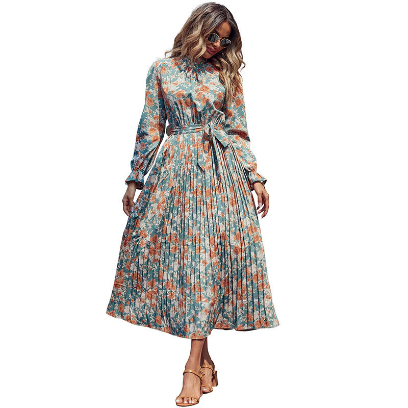Long Sleeve Floral Maxi Dress Elegant Design Autumn Winter Style Perfect for Parties or Casual Wear Wholesale