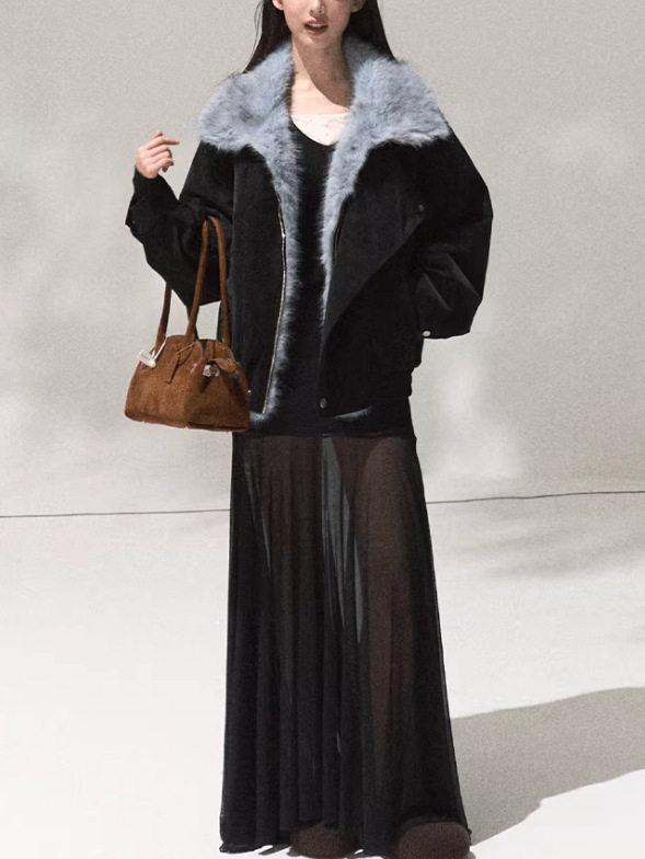 Oak and Hazelnut Winter Warm Jacket Women's Fur Collar Thick Short Jacket Lapel Top