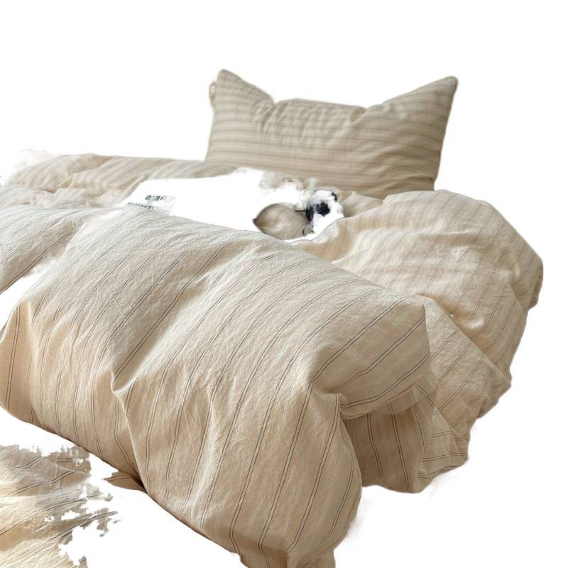 Class a Pure Cotton Yarn-Dyed Washed Cotton Four-Piece Set Japanese-Style Unprinted Style Pure Cotton Bed Sheetss and Fitted Bed Sheetss for Naked Sleeping Bedding Sets