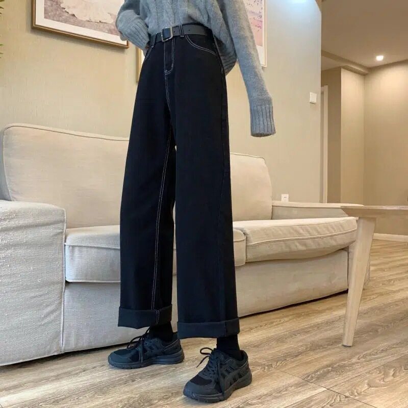 High Waisted Loose Fit Womens Jeans Slimming Casual Versatile Wide Leg Straight Leg Perfect for Students