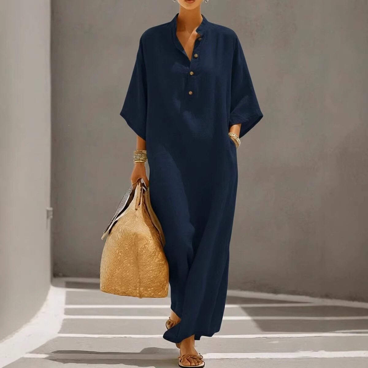 Elegant French Style Maxi Dress Solid Color Fashionable Summer Collection Perfect for Casual or Formal Occasions